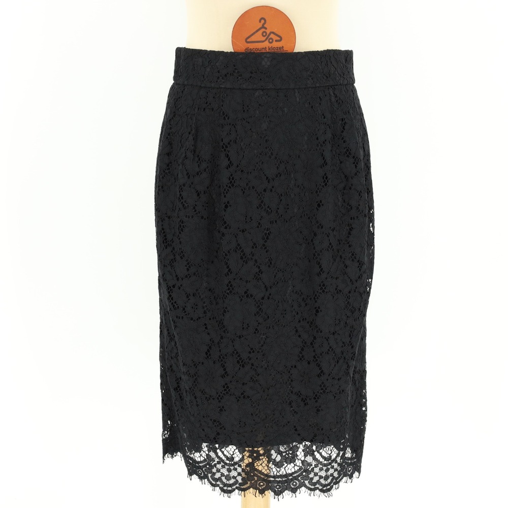 J.Crew Black Floral Lace Pencil Skirt Women Size 4 High Waist‎ Lined Timeless